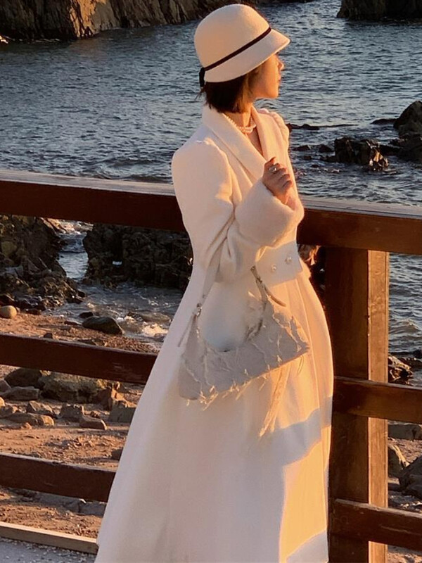 Λευκά χαρμάνια Γυναικεία φθινοπωρινά κομψά πανωφόρια Απλή μονόστομη Κομψό Ζεστό Άνετο Κορεάτικο Στιλ Νέα μοντέρνα θέση