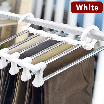 Raft multifuncțional 5 în 1 pentru pantaloni Rafturi pentru prosoape Organizator pentru dulap dulap din oțel inoxidabil Suport ajustabil pentru umerașe magice pentru pantaloni