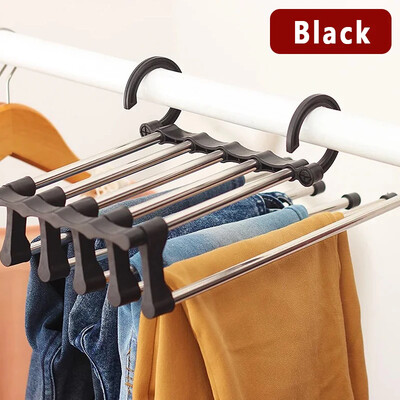 Raft multifuncțional 5 în 1 pentru pantaloni Rafturi pentru prosoape Organizator pentru dulap dulap din oțel inoxidabil Suport ajustabil pentru umerașe magice pentru pantaloni