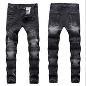 Μόδα Streetwear Ανδρικά Biker Jeans Homme Men Μοτοσικλέτα Slim Fit Μαύρο Moto Υψηλής ποιότητας τζιν παντελόνι Joggers Slim ανδρικό τζιν