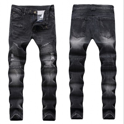 Divat Utcai ruházat Férfi Motoros Farmer Homme Férfi Motorkerékpár Slim Fit Fekete Moto Kiváló Minőségi Farmernadrág Kocogó Karcsú Férfi Farmer