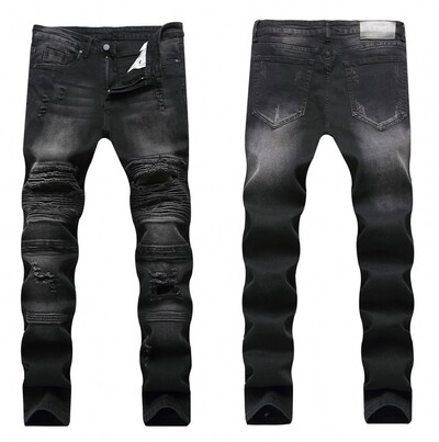 Μόδα Streetwear Ανδρικά Biker Jeans Homme Men Μοτοσικλέτα Slim Fit Μαύρο Moto Υψηλής ποιότητας τζιν παντελόνι Joggers Slim ανδρικό τζιν