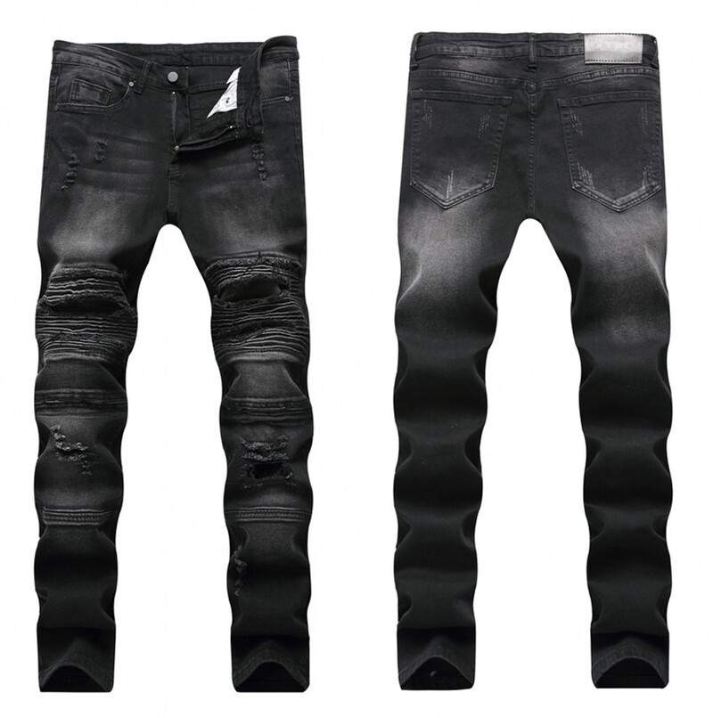 Μόδα Streetwear Ανδρικά Biker Jeans Homme Men Μοτοσικλέτα Slim Fit Μαύρο Moto Υψηλής ποιότητας τζιν παντελόνι Joggers Slim ανδρικό τζιν