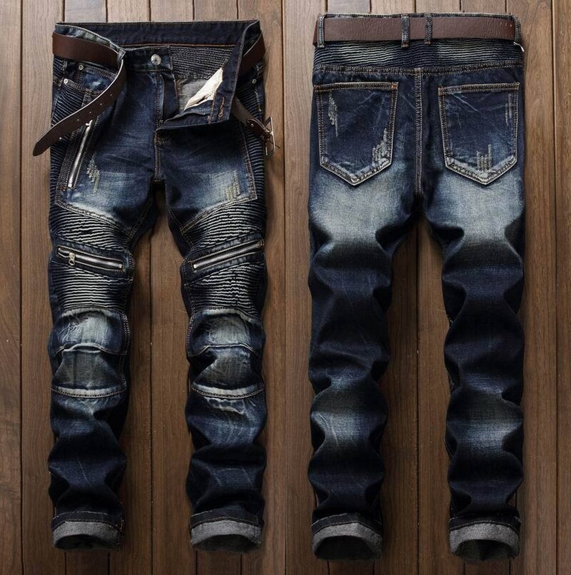 Μόδα Streetwear Ανδρικά Biker Jeans Homme Men Μοτοσικλέτα Slim Fit Μαύρο Moto Υψηλής ποιότητας τζιν παντελόνι Joggers Slim ανδρικό τζιν