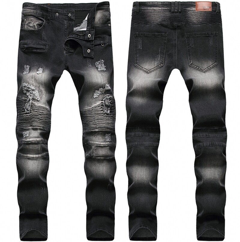 Μόδα Streetwear Ανδρικά Biker Jeans Homme Men Μοτοσικλέτα Slim Fit Μαύρο Moto Υψηλής ποιότητας τζιν παντελόνι Joggers Slim ανδρικό τζιν