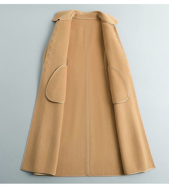 Trenci elegant din lână cu un singur piept pentru femei, moda coreeană, cu mânecă lungă, jachetă subțire cu rever, pardesiu toamnă iarnă