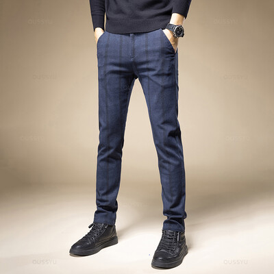 Επώνυμα ρούχα Κλασικό καρό εργασίας Stretch παντελόνι ανδρικό βαμβακερό επαγγελματικό ίσιο γκρι μαύρο μπλε κορεατικό καθημερινό παντελόνι 38 ετών