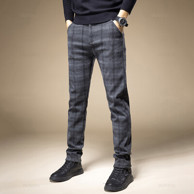 Επώνυμα ρούχα Κλασικό καρό εργασίας Stretch παντελόνι ανδρικό βαμβακερό επαγγελματικό ίσιο γκρι μαύρο μπλε κορεατικό καθημερινό παντελόνι 38 ετών