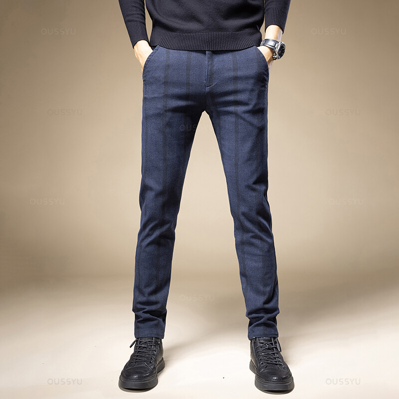 Επώνυμα ρούχα Κλασικό καρό εργασίας Stretch παντελόνι ανδρικό βαμβακερό επαγγελματικό ίσιο γκρι μαύρο μπλε κορεατικό καθημερινό παντελόνι 38 ετών