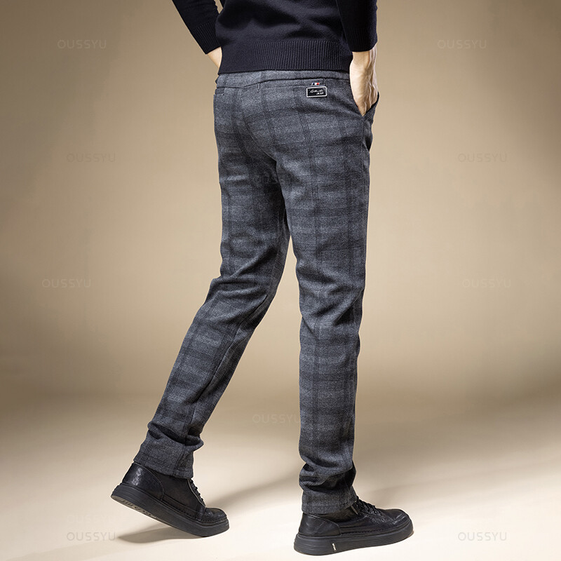 Επώνυμα ρούχα Κλασικό καρό εργασίας Stretch παντελόνι ανδρικό βαμβακερό επαγγελματικό ίσιο γκρι μαύρο μπλε κορεατικό καθημερινό παντελόνι 38 ετών