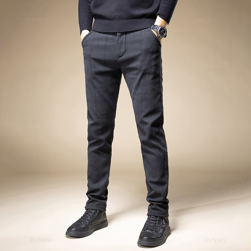 Επώνυμα ρούχα Κλασικό καρό εργασίας Stretch παντελόνι ανδρικό βαμβακερό επαγγελματικό ίσιο γκρι μαύρο μπλε κορεατικό καθημερινό παντελόνι 38 ετών