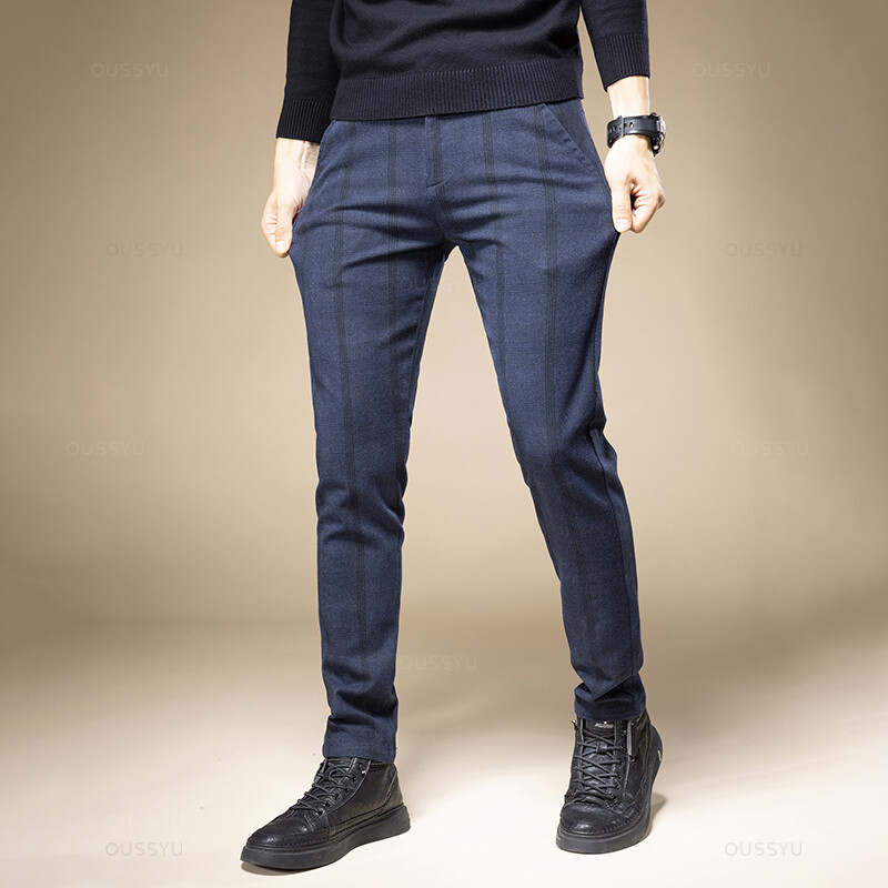 Επώνυμα ρούχα Κλασικό καρό εργασίας Stretch παντελόνι ανδρικό βαμβακερό επαγγελματικό ίσιο γκρι μαύρο μπλε κορεατικό καθημερινό παντελόνι 38 ετών