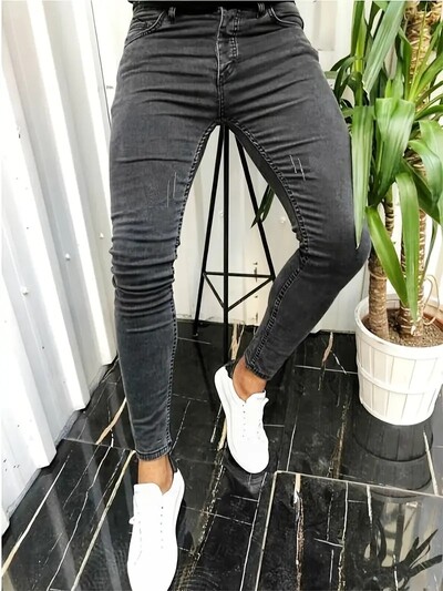 Fashion Street Style Gri Skinny Jeans Bărbați Vintage wash Pantaloni de denim solid pentru bărbați Casual Slim fit creion denim Pantaloni de vânzare fierbinte