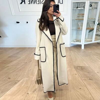 Palton vintage mozaic pentru femei toamna iarna paltoane elegante cu rever pentru dama cu curea 2023 la modă buzunar cu mânecă lungă îmbrăcăminte pentru femei