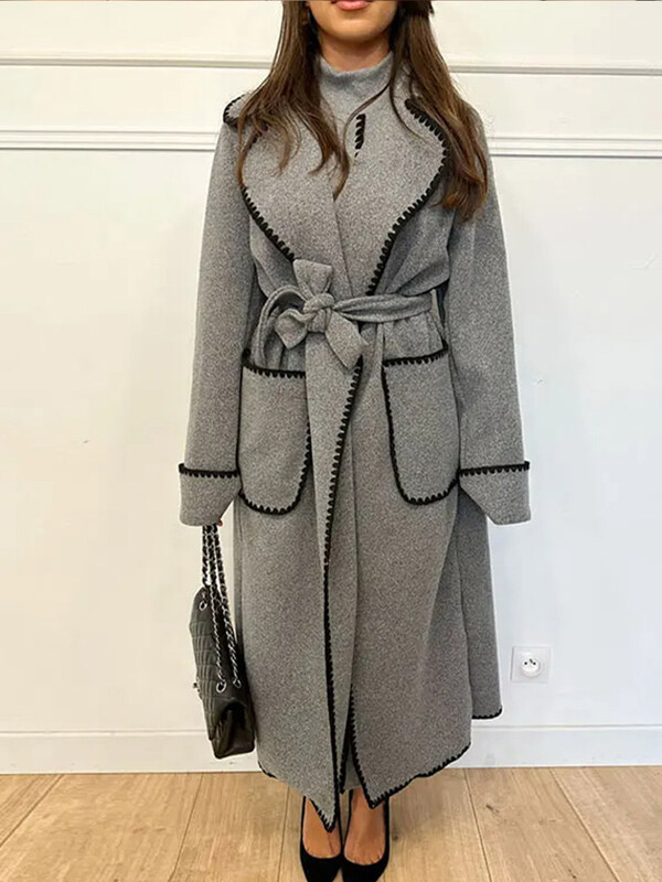 Palton vintage mozaic pentru femei toamna iarna paltoane elegante cu rever pentru dama cu curea 2023 la modă buzunar cu mânecă lungă îmbrăcăminte pentru femei