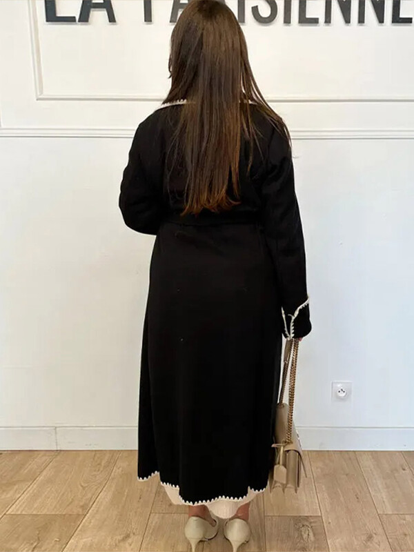 Palton vintage mozaic pentru femei toamna iarna paltoane elegante cu rever pentru dama cu curea 2023 la modă buzunar cu mânecă lungă îmbrăcăminte pentru femei