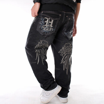 Nanaco Man Loose Baggy Jeans Hiphop Skateboard Denim Pants Street Dance Hip Hop Rap Мъжки черни панталони Китайски размер 30-46