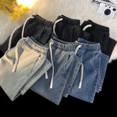 Φθινοπωρινό τζιν Ανδρικό φαρδύ ίσιο κορδόνι ελαστική μέση Προσωπικότητα μόδας Vintage τζιν παντελόνι Streetwear 3XL