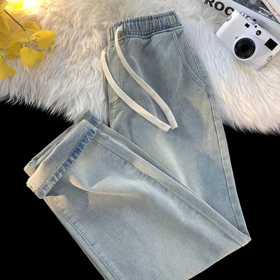 Φθινοπωρινό τζιν Ανδρικό φαρδύ ίσιο κορδόνι ελαστική μέση Προσωπικότητα μόδας Vintage τζιν παντελόνι Streetwear 3XL