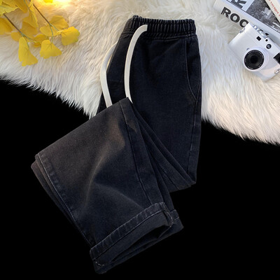 Φθινοπωρινό τζιν Ανδρικό φαρδύ ίσιο κορδόνι ελαστική μέση Προσωπικότητα μόδας Vintage τζιν παντελόνι Streetwear 3XL