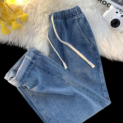 Φθινοπωρινό τζιν Ανδρικό φαρδύ ίσιο κορδόνι ελαστική μέση Προσωπικότητα μόδας Vintage τζιν παντελόνι Streetwear 3XL