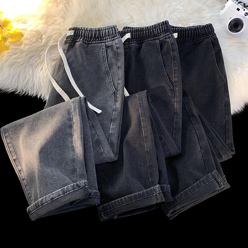 Φθινοπωρινό τζιν Ανδρικό φαρδύ ίσιο κορδόνι ελαστική μέση Προσωπικότητα μόδας Vintage τζιν παντελόνι Streetwear 3XL