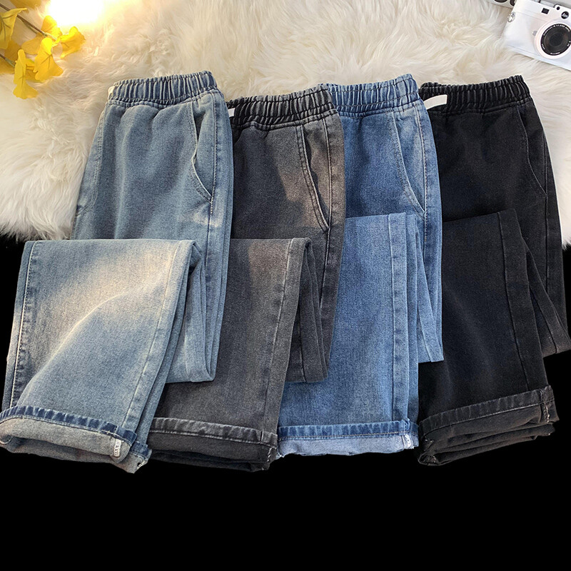 Φθινοπωρινό τζιν Ανδρικό φαρδύ ίσιο κορδόνι ελαστική μέση Προσωπικότητα μόδας Vintage τζιν παντελόνι Streetwear 3XL