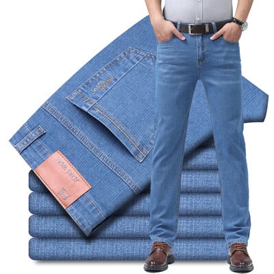 Pantaloni din denim cu picior drept, micro elastici de vară, cu formă și piele, pantaloni de afaceri pentru bărbați, în mai multe mărimi