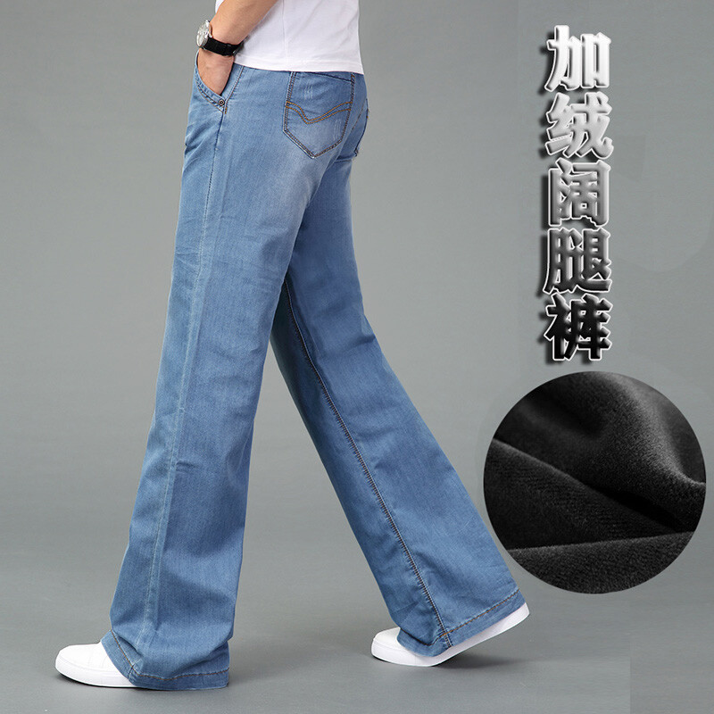 Ανδρικά 2022 Υψηλής ποιότητας Χειμερινό ζεστό φλις τζιν τζιν Business Casual Flare Παντελόνι βελούδο στη μέση