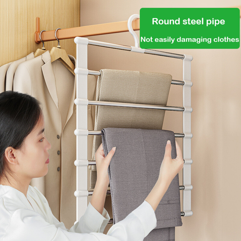 Υψηλής ποιότητας κρεμάστρα παντελονιών 5 στρώσεων Ανοξείδωτο ανθεκτικό μαγικό ράφι παντελονιών Πτυσσόμενη κρεμάστρα οργάνωσης ρούχων