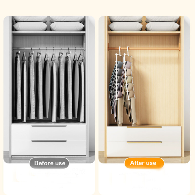 Υψηλής ποιότητας κρεμάστρα παντελονιών 5 στρώσεων Ανοξείδωτο ανθεκτικό μαγικό ράφι παντελονιών Πτυσσόμενη κρεμάστρα οργάνωσης ρούχων