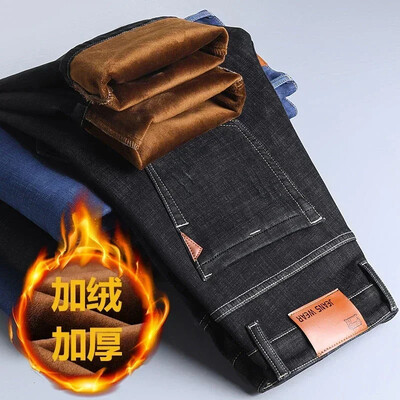 Υψηλής ποιότητας Ανδρικά Fleece Jeans Business Casual Straight Stretch Τζιν Παντελόνι Φθινόπωρο Χειμώνας Νέο Plus μέγεθος Χοντρό ζεστό παντελόνι