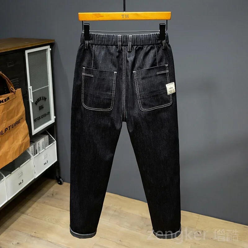Pavasara vīriešu bikses līdz potītēm deviņu punktu bikses brīvas liela izmēra merserizētas kokvilnas harēma bikses liela izmēra džinsi oversize
