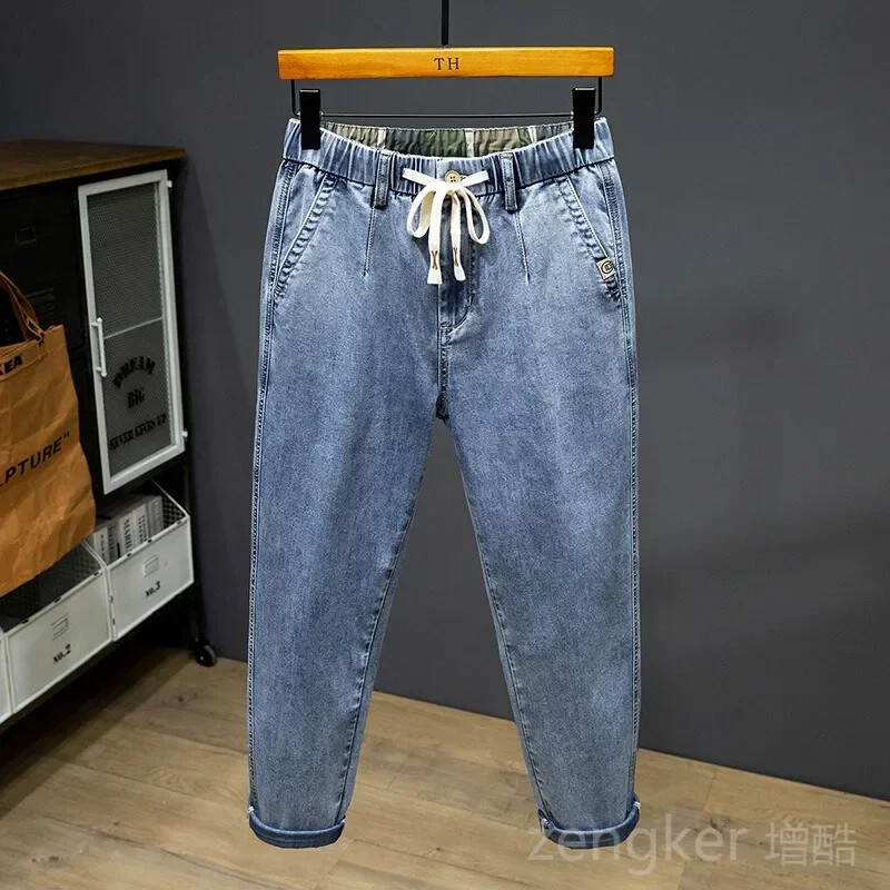Pavasara vīriešu bikses līdz potītēm deviņu punktu bikses brīvas liela izmēra merserizētas kokvilnas harēma bikses liela izmēra džinsi oversize