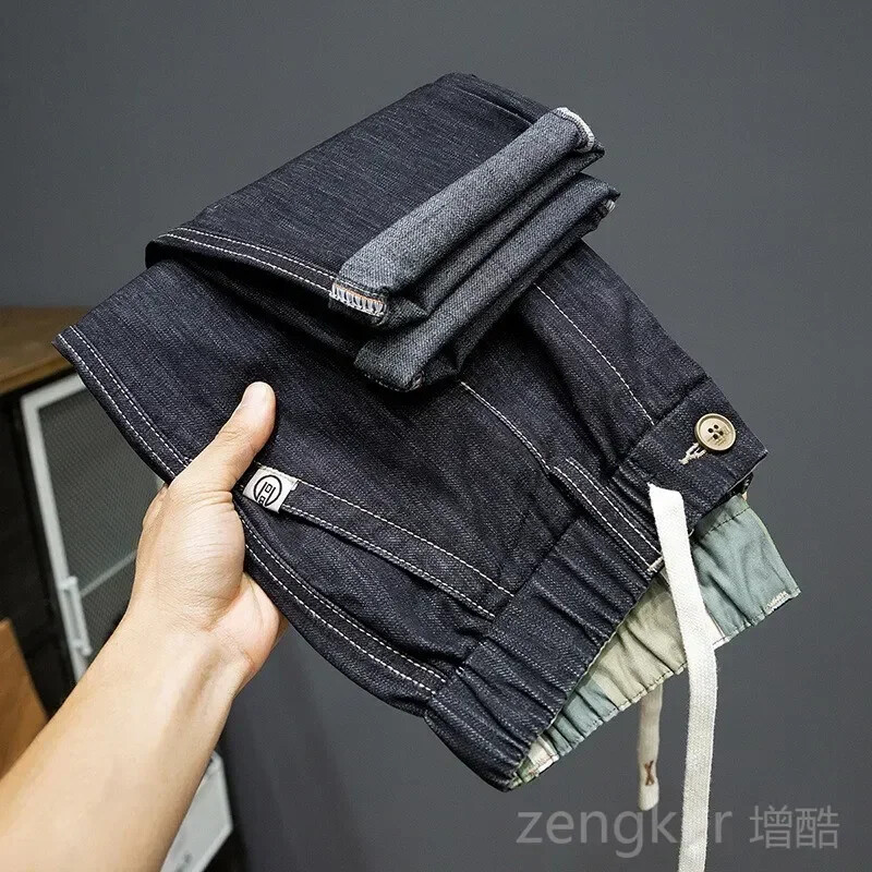 Pavasara vīriešu bikses līdz potītēm deviņu punktu bikses brīvas liela izmēra merserizētas kokvilnas harēma bikses liela izmēra džinsi oversize