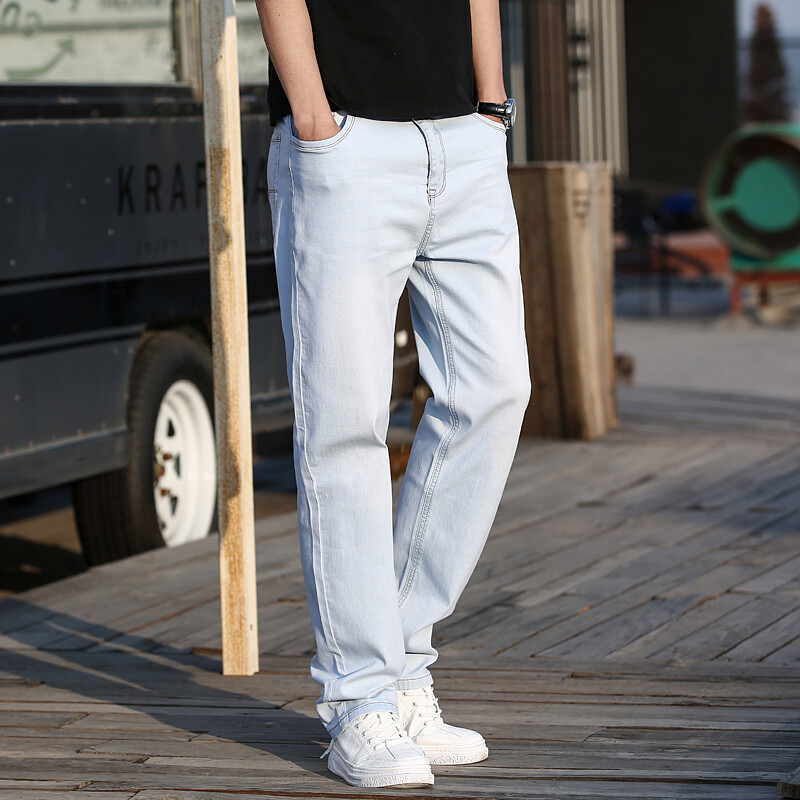 Άνοιξη καλοκαίρι 2022 λεπτό ίσιο φαρδύ ανοιχτό μπλε τζιν νεανικά ρούχα ανδρικό βαμβακερό τζιν τζιν μεγάλο μέγεθος 40 42 44