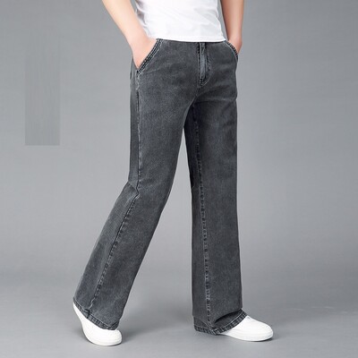 Noua vară 2023 pentru bărbați, subțiri, ușoare, blugi drepți cu picioare largi, pantaloni evazați casual de afaceri, negru, albastru