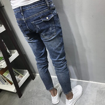 Продажба на едро 2022 Tooling Personality Washed Blue Feet Jeans Модерни мъжки пролетни и летни нови корейски панталони тип молив