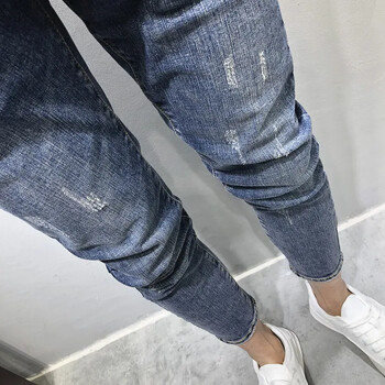 Продажба на едро 2022 Tooling Personality Washed Blue Feet Jeans Модерни мъжки пролетни и летни нови корейски панталони тип молив