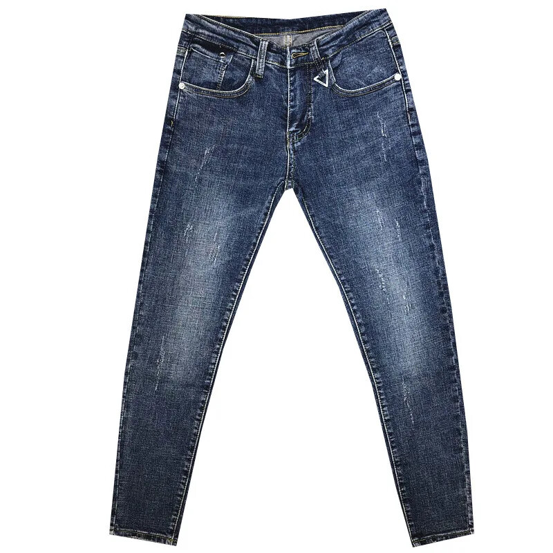 Veleprodaja 2022. Tooling Personality Washed Blue Feet Jeans Trendy Muške proljeće i ljeto Nove korejske društvene muške pencil hlače