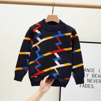 2023. gada rudens ziema Anglijas stils jauns bērnu zēnu rūtains džemperis mētelis bērnu apģērbs bērnu žakarda kokvilnas zēnu džemperis 4-10 g.