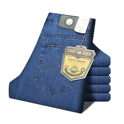 Nouă sosire Blugi largi bărbați țesătură de bumbac de afaceri de vară pantaloni drepți de denim de marcă clasică pentru bărbați pantaloni casual bărbați