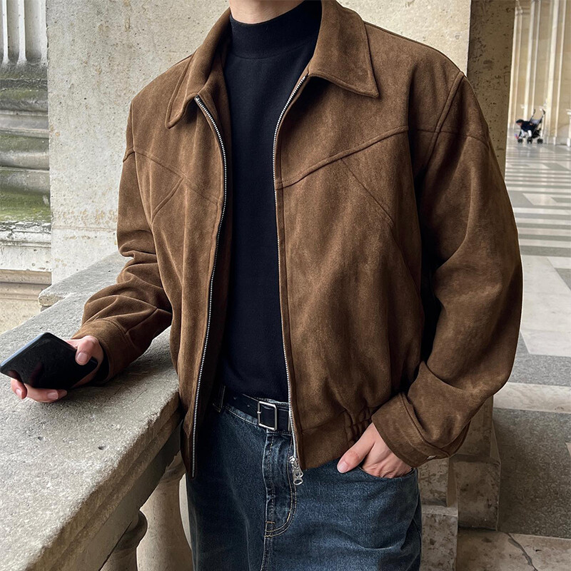 Ανδρικό μπουφάν μπουφάν που ανοίγει γιακά με άνοιξη ρετρό συνονθύλευμα με φερμουάρ Κοντό παλτό Πανωφόρι Streetwear Ανδρικά δερμάτινα μπουφάν