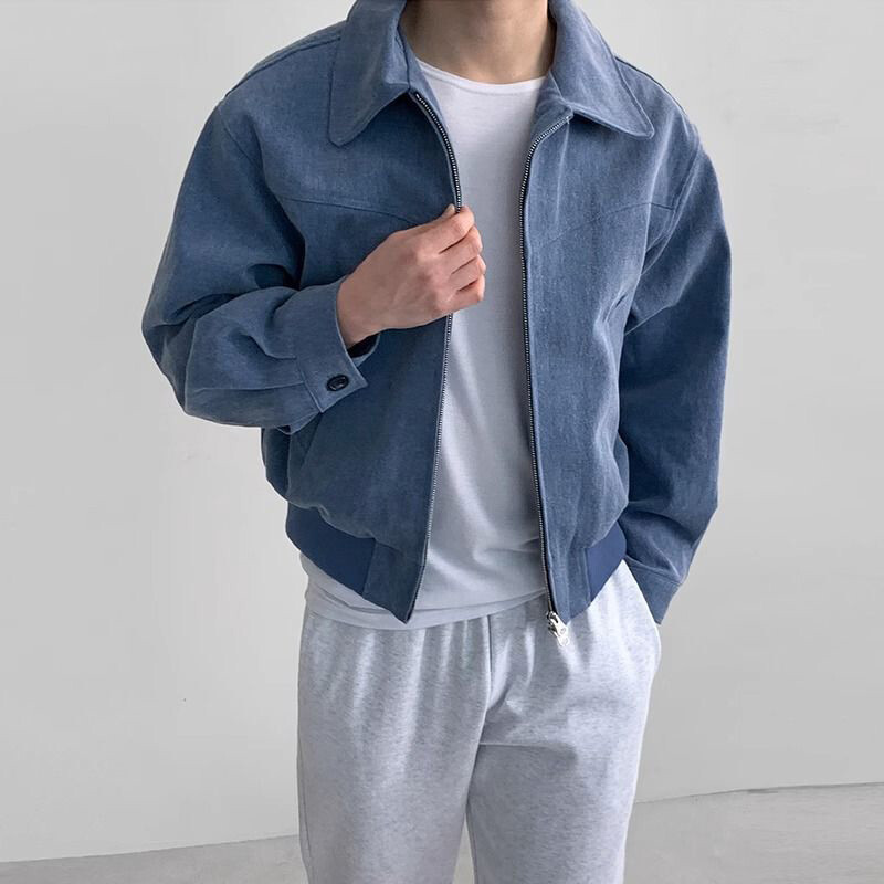 Ανδρικό μπουφάν μπουφάν που ανοίγει γιακά με άνοιξη ρετρό συνονθύλευμα με φερμουάρ Κοντό παλτό Πανωφόρι Streetwear Ανδρικά δερμάτινα μπουφάν