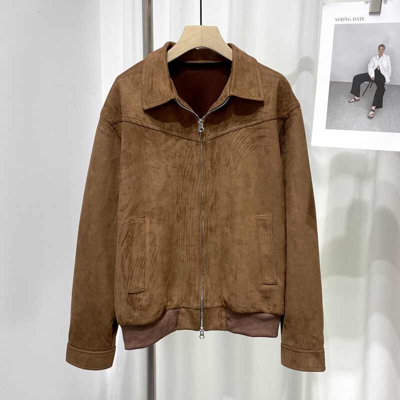 Ανδρικό μπουφάν μπουφάν που ανοίγει γιακά με άνοιξη ρετρό συνονθύλευμα με φερμουάρ Κοντό παλτό Πανωφόρι Streetwear Ανδρικά δερμάτινα μπουφάν