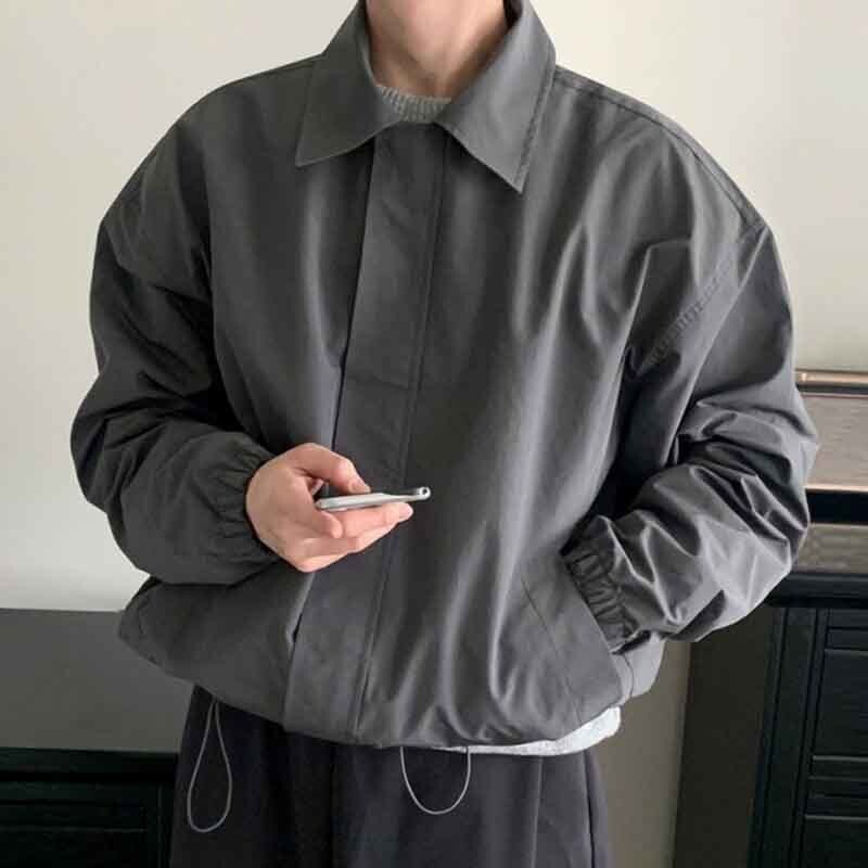 IEFB Férfi dzsekik Alkalmi lehajtható gallér egyszínű zsebek húzózsinór bő férfi rövid kabátok elegáns férfi viselet tavaszi új 9C4622
