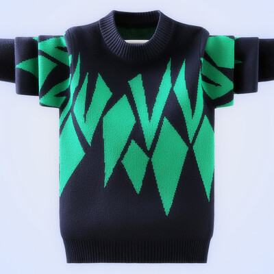 Пуловер за момчета Есен Зима Детски пуловери за момчета Топли плетени горнища Ученически дрехи Модни цветни пачуърк детски пуловери