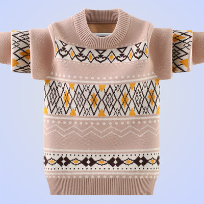 Пуловер за момчета Есен Зима Детски пуловери за момчета Топли плетени горнища Ученически дрехи Модни цветни пачуърк детски пуловери