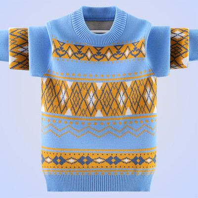 Пуловер за момчета Есен Зима Детски пуловери за момчета Топли плетени горнища Ученически дрехи Модни цветни пачуърк детски пуловери