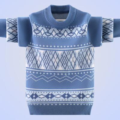 Пуловер за момчета Есен Зима Детски пуловери за момчета Топли плетени горнища Ученически дрехи Модни цветни пачуърк детски пуловери